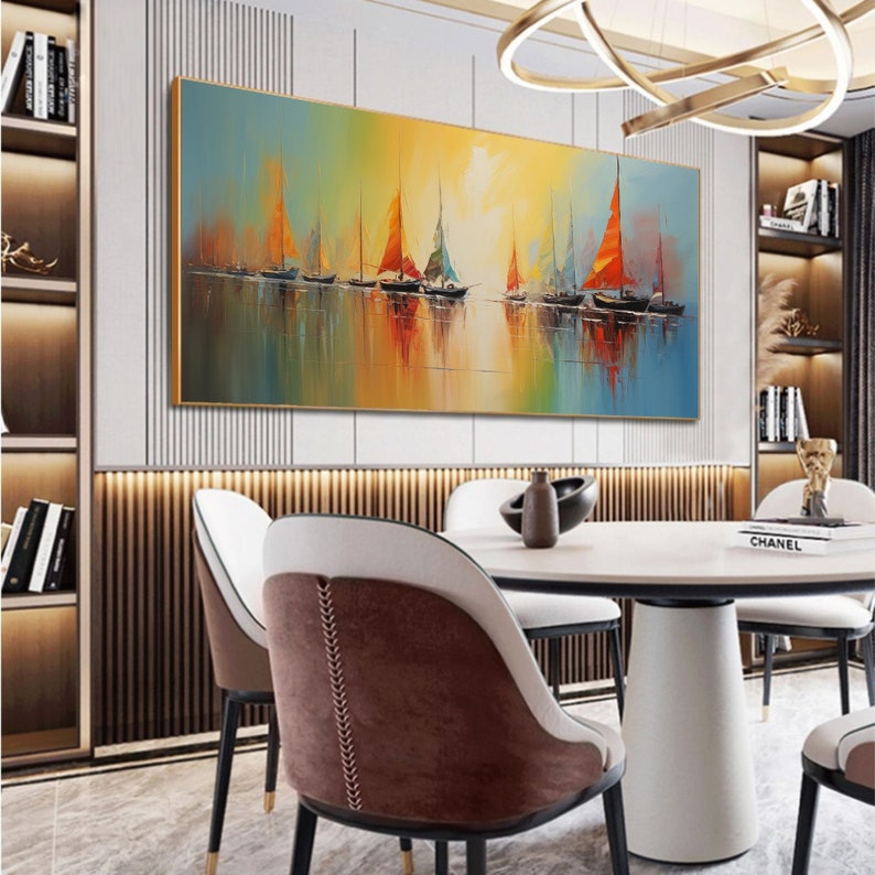 Abstract Nautical Oil Painting On Canvas, Large Wall Art Original Sunset Ocean Landscape Art, Custom Painting Minimalist Living Room Decor - Oil Painting Haven Oil Painting Haven