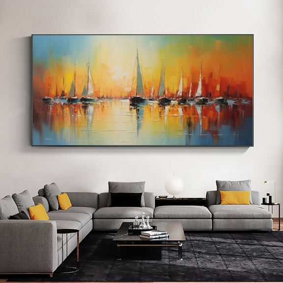 Original Nautical Seascape Oil Painting on Canvas, Large Wall Art Abstract Sailboat Art Ocean Decor, Custom Painting Minimalist Home Decor - Oil Painting Haven Oil Painting Haven