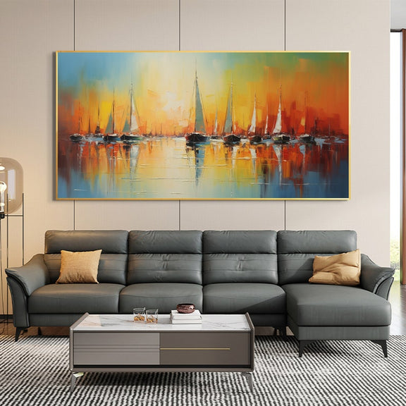 Original Nautical Seascape Oil Painting on Canvas, Large Wall Art Abstract Sailboat Art Ocean Decor, Custom Painting Minimalist Home Decor - Oil Painting Haven Oil Painting Haven