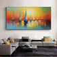 Abstract Sailboat Oil Painting On Canvas, Large Wall Art Original Nautical Art Ocean Landscape Art Sunset Decor, Custom Painting Home Decor - Oil Painting Haven