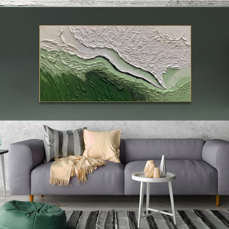 Original Minimalist Beach Oil Painting on Canvas,Abstract Texture Green Ocean Wave Painting,Custom Painting,Large Wall Art Living Room Decor - Oil Painting Haven Oil Painting Haven