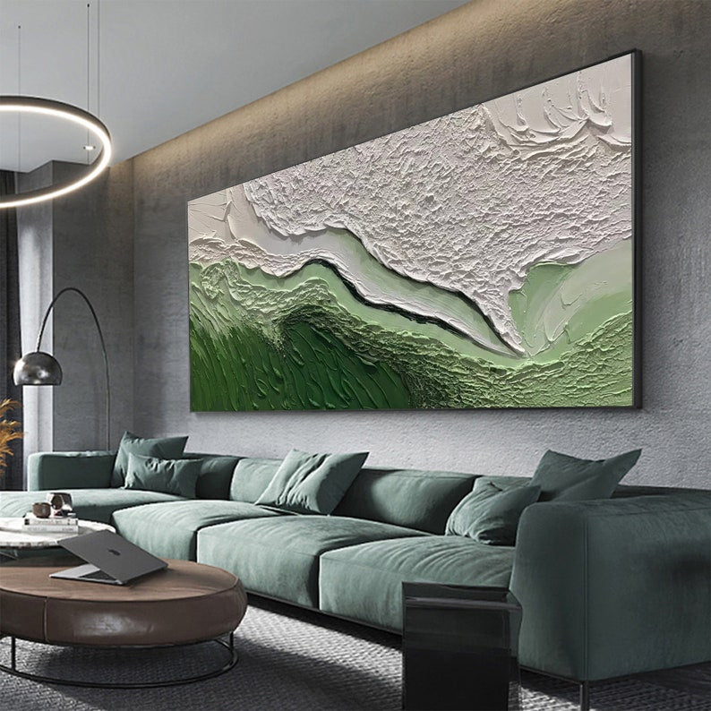 Original Minimalist Beach Oil Painting on Canvas,Abstract Texture Green Ocean Wave Painting,Custom Painting,Large Wall Art Living Room Decor - Oil Painting Haven Oil Painting Haven