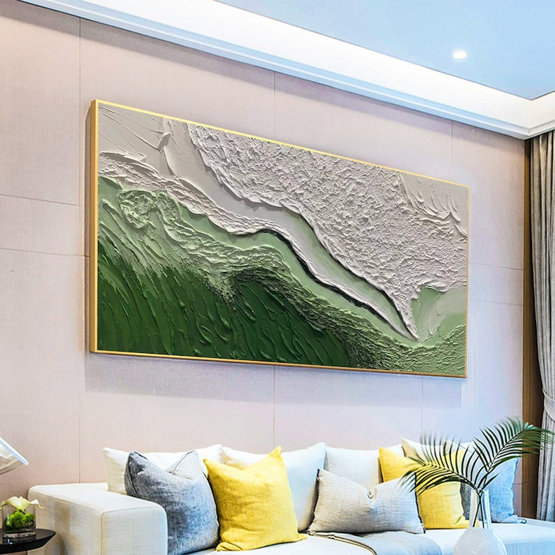 Original Minimalist Beach Oil Painting on Canvas,Abstract Texture Green Ocean Wave Painting,Custom Painting,Large Wall Art Living Room Decor - Oil Painting Haven Oil Painting Haven