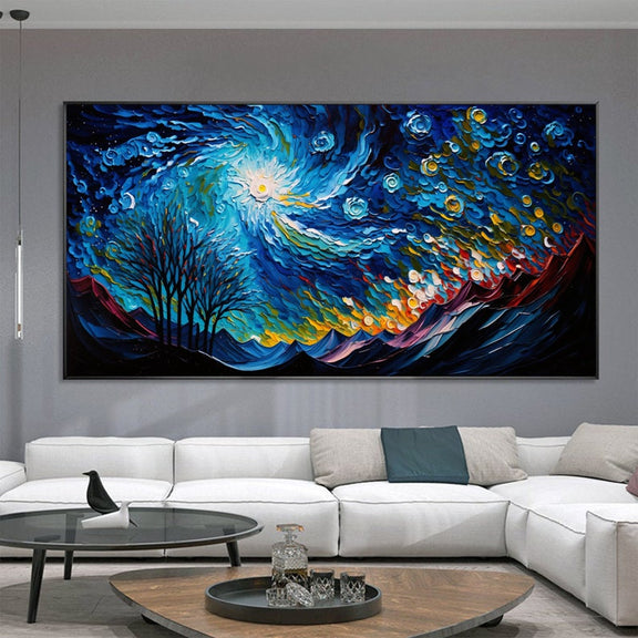 Abstract Sky Landscape Oil Painting on Canvas, Large Wall Art Custom Painting, Original Night Art Minimalist Living Room Wall Decor Gift - Oil Painting Haven Oil Painting Haven