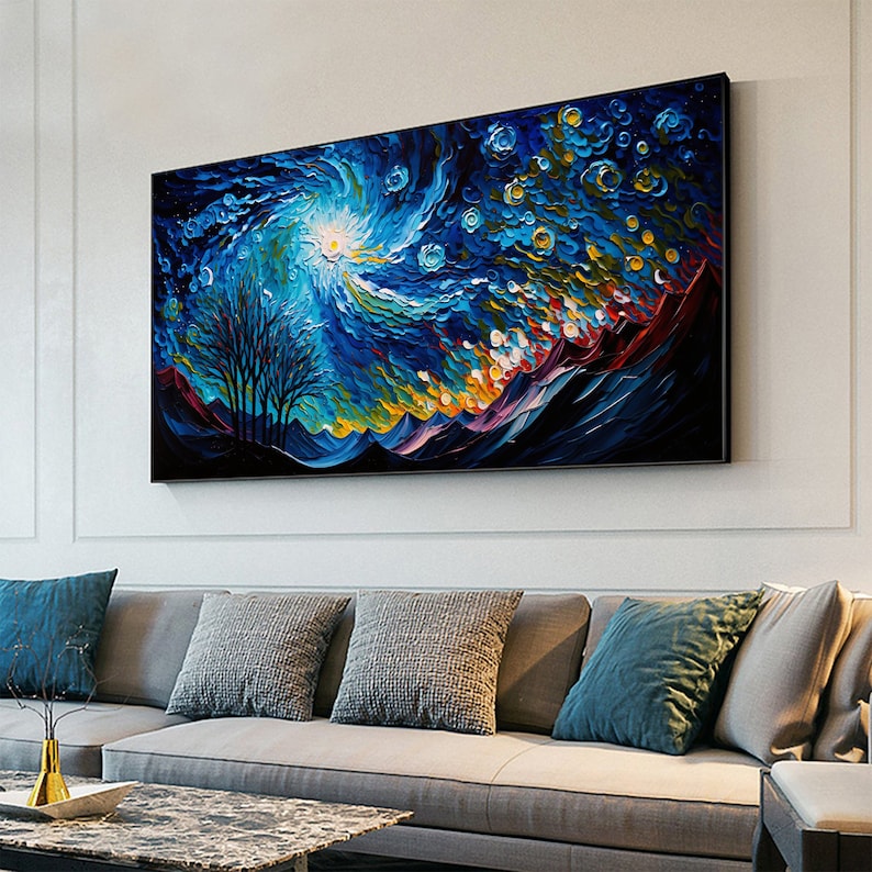 Abstract Sky Landscape Oil Painting on Canvas, Large Wall Art Custom Painting, Original Night Art Minimalist Living Room Wall Decor Gift - Oil Painting Haven Oil Painting Haven