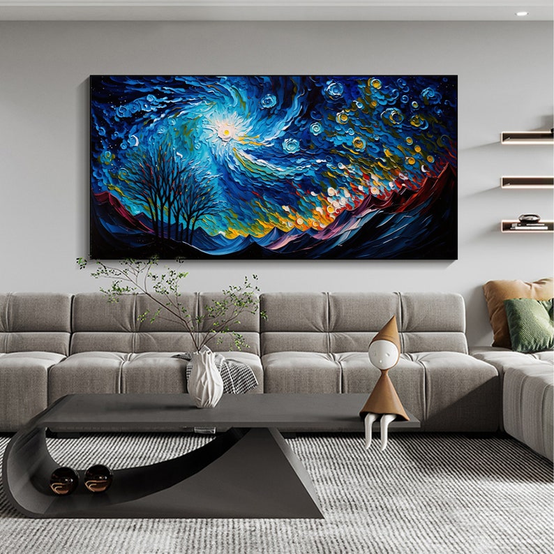 Abstract Sky Landscape Oil Painting on Canvas, Large Wall Art Custom Painting, Original Night Art Minimalist Living Room Wall Decor Gift - Oil Painting Haven Oil Painting Haven