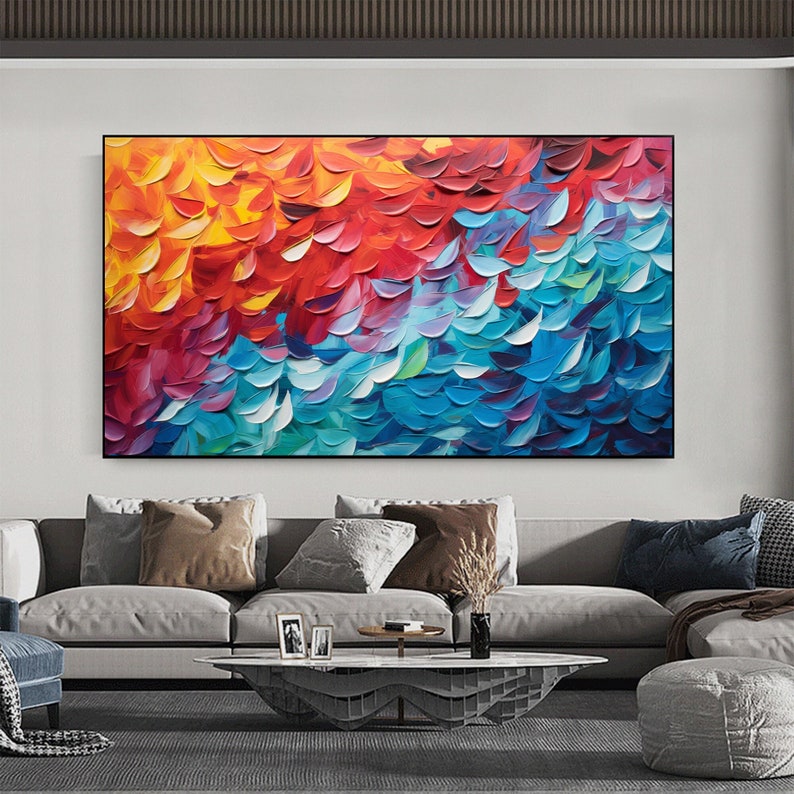 Abstract Colorful Texture Oil Painting On Canvas, Large Wall Art Custom Painting, Original Feather Art Minimalist Art Living Room Decor Gift - Oil Painting Haven