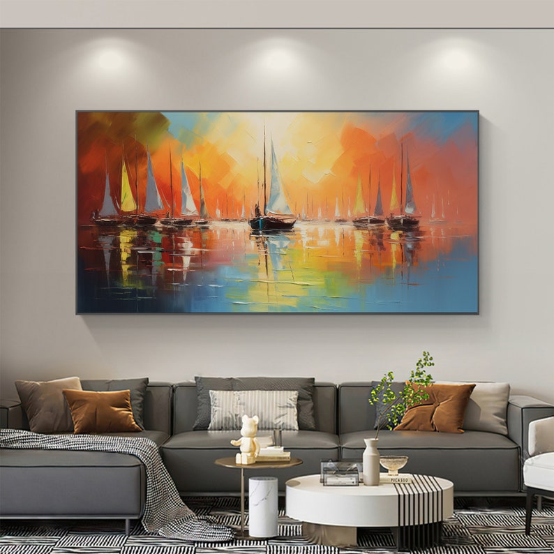 Original Nautical Oil Painting On Canvas Large Wall Art Custom Painting, Abstract Sailboat Art Ocean Decor Minimalist Living Room Decor Gift - Oil Painting Haven Oil Painting Haven