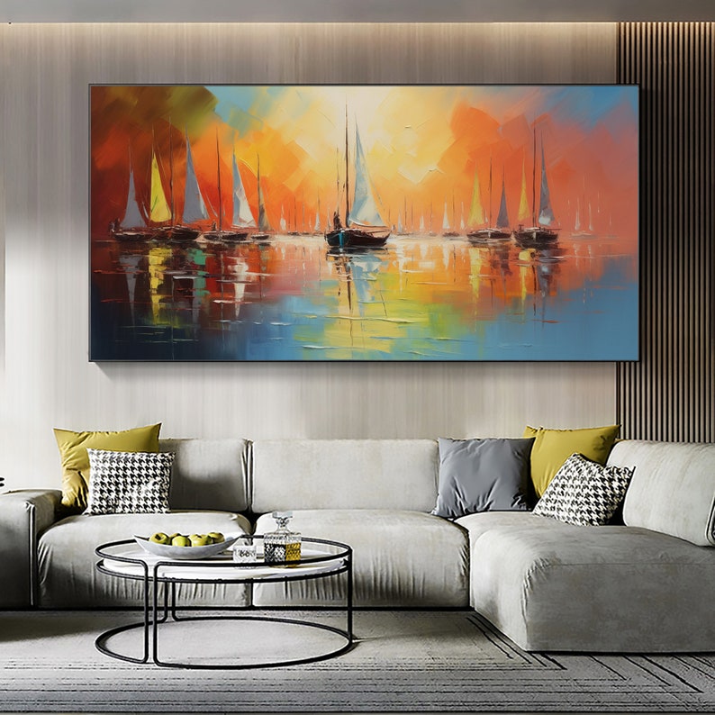 Original Nautical Oil Painting On Canvas Large Wall Art Custom Painting, Abstract Sailboat Art Ocean Decor Minimalist Living Room Decor Gift - Oil Painting Haven Oil Painting Haven