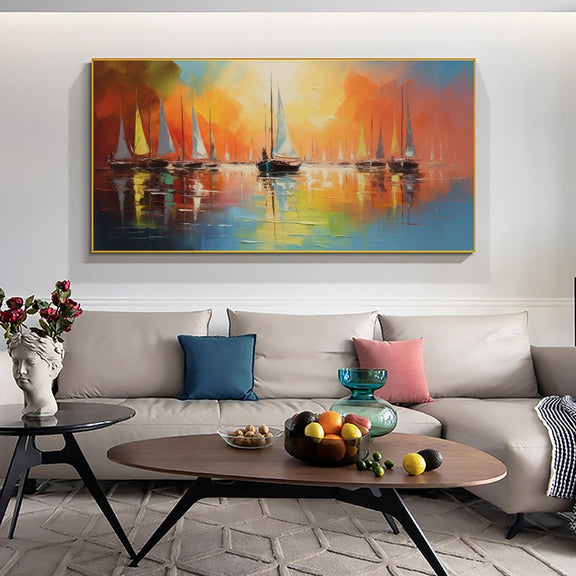 Original Nautical Oil Painting On Canvas Large Wall Art Custom Painting, Abstract Sailboat Art Ocean Decor Minimalist Living Room Decor Gift - Oil Painting Haven Oil Painting Haven