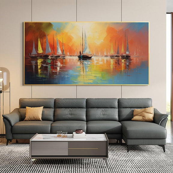 Original Nautical Oil Painting On Canvas Large Wall Art Custom Painting, Abstract Sailboat Art Ocean Decor Minimalist Living Room Decor Gift - Oil Painting Haven Oil Painting Haven