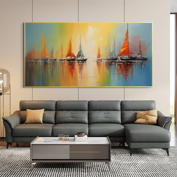 Abstract Nautical Oil Painting On Canvas, Large Wall Art Original Sunset Ocean Landscape Art, Custom Painting Minimalist Living Room Decor - Oil Painting Haven Oil Painting Haven