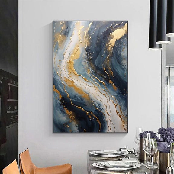 Abstract Gold Foil Texture Oil Painting On Canvas, Large Wall Art Custom Painting,Original Blue Wall Decor Minimalist Living Room Decor Gift - Oil Painting Haven Oil Painting Haven