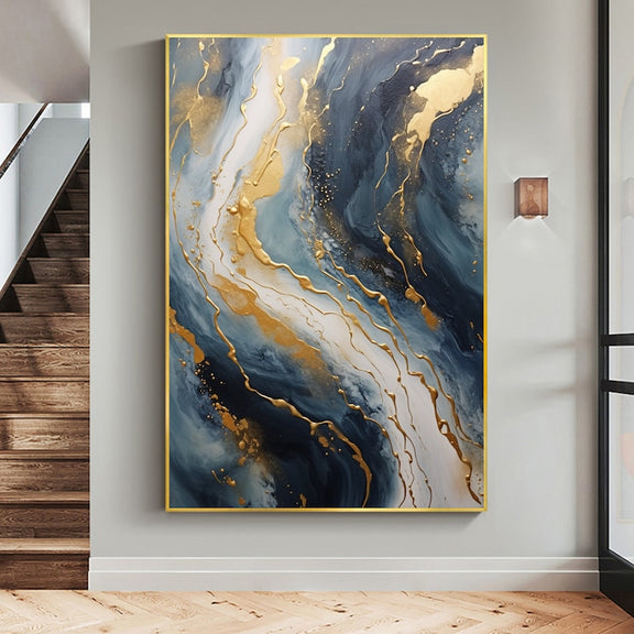 Abstract Gold Foil Texture Oil Painting On Canvas, Large Wall Art Custom Painting,Original Blue Wall Decor Minimalist Living Room Decor Gift - Oil Painting Haven Oil Painting Haven