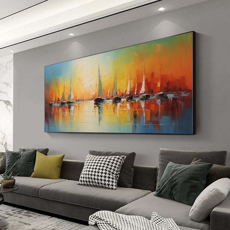 Original Nautical Seascape Oil Painting on Canvas, Large Wall Art Abstract Sailboat Art Ocean Decor, Custom Painting Minimalist Home Decor - Oil Painting Haven Oil Painting Haven