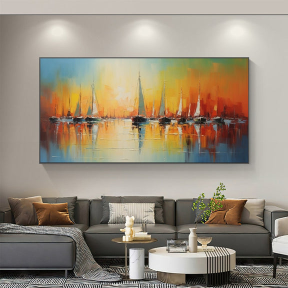 Original Nautical Seascape Oil Painting on Canvas, Large Wall Art Abstract Sailboat Art Ocean Decor, Custom Painting Minimalist Home Decor - Oil Painting Haven Oil Painting Haven