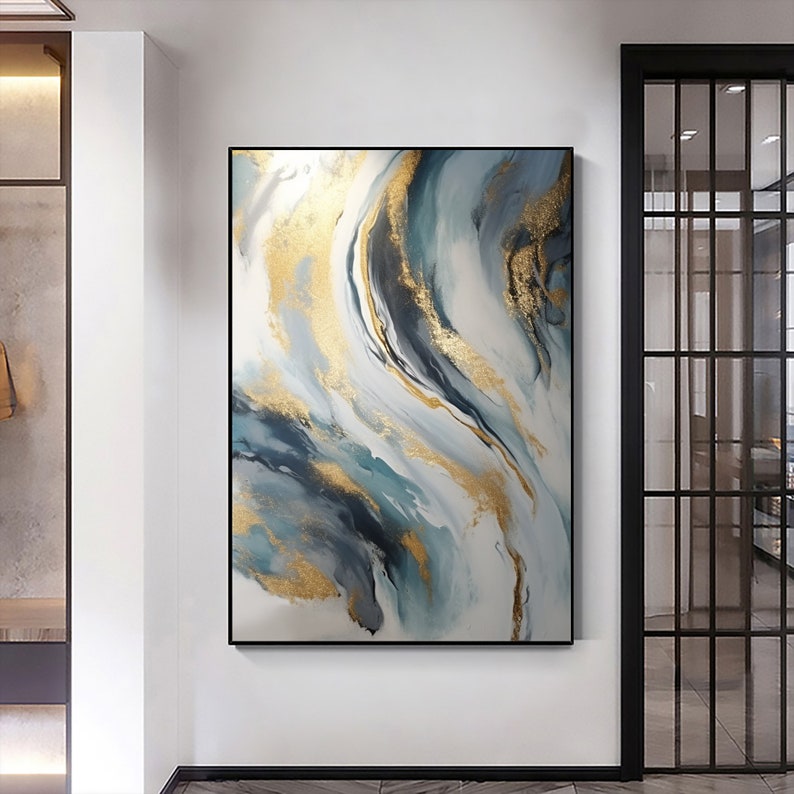 Abstract Gold Foil Texture Oil Painting On Canvas, Large Wall Art Custom Painting,Original Blue Wall Decor Minimalist Living Room Decor Gift - Oil Painting Haven Oil Painting Haven