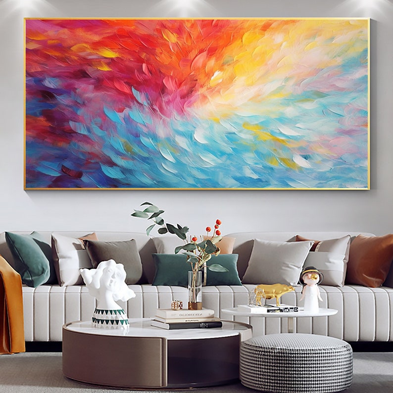 Abstract Colorful Texture Oil Painting on Canvas, Original Painting, Large Wall Art, Red Minimalist Art, Custom Living Room Home Decor Gift - Oil Painting Haven