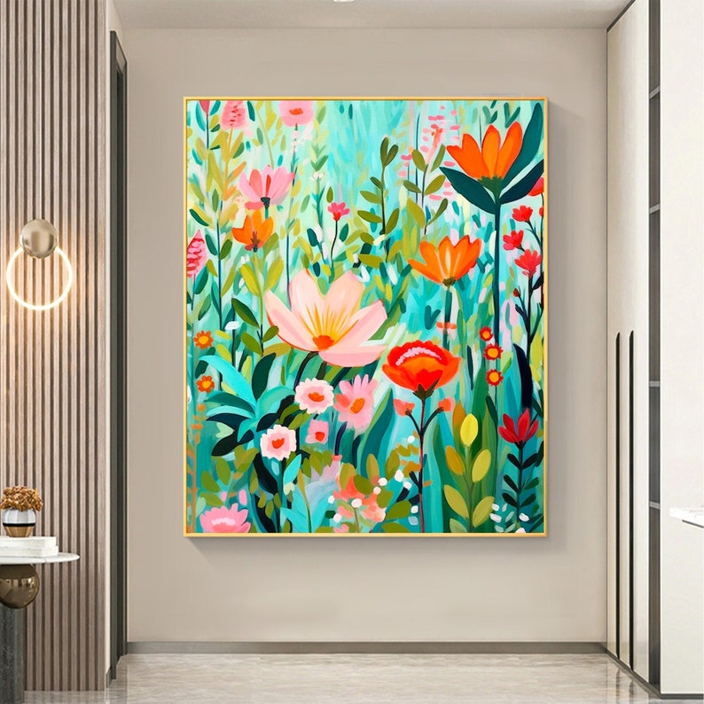 Abstract Colorful Flower Oil Painting On Canvas, Large Wall Art Custom Painting, Original Floral Art Minimalist Art Living Room Decor Gift - Oil Painting Haven