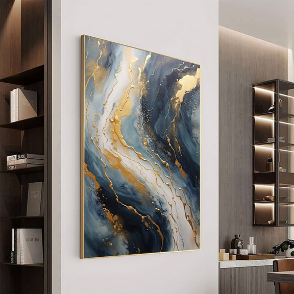 Abstract Gold Foil Texture Oil Painting On Canvas, Large Wall Art Custom Painting,Original Blue Wall Decor Minimalist Living Room Decor Gift - Oil Painting Haven Oil Painting Haven