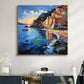 Abstract Mediterranean Oil Painting On Canvas, Large Wall Art, Original Coastal City Landscape Art Custom Blue Ocean Decor Living Room Art - Oil Painting Haven