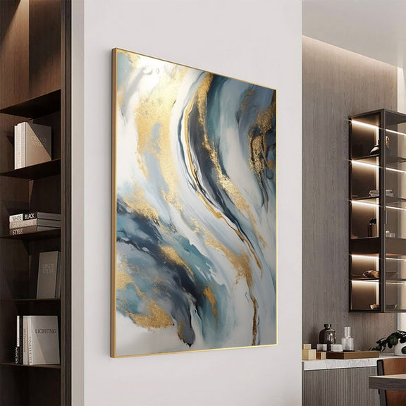 Abstract Gold Foil Texture Oil Painting On Canvas, Large Wall Art Custom Painting,Original Blue Wall Decor Minimalist Living Room Decor Gift - Oil Painting Haven Oil Painting Haven