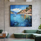 Original Coastal Cityscape Oil Painting On Canvas, Large Wall Art, Abstract Mediterranean Art Custom Painting Blue Ocean Decor Bedroom Art - Oil Painting Haven