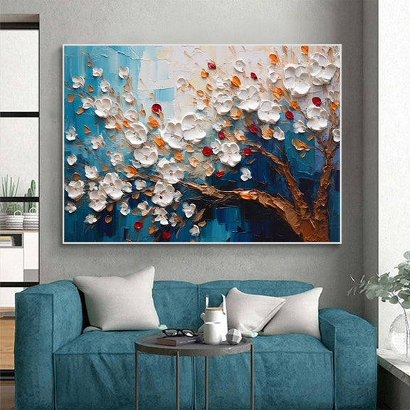 Abstract Texture Flower Oil Painting On Canvas, Large Wall Art Custom Painting Original Blossom Floral Art Minimalist Living Room Decor Gift - Oil Painting Haven Oil Painting Haven