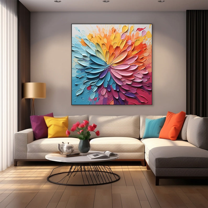 Minimalist Flower Oil Painting On Canvas, Large Wall Art, Original Abstract Texture Wall Art Custom Painting Colorful Wall Decor Living Room - Oil Painting Haven