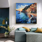 Abstract Mediterranean Oil Painting On Canvas, Large Wall Art, Original Coastal City Landscape Art Custom Blue Ocean Decor Living Room Art - Oil Painting Haven