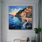 Abstract Mediterranean Oil Painting On Canvas, Large Wall Art, Original Coastal City Landscape Art Custom Blue Ocean Decor Living Room Art - Oil Painting Haven