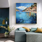 Original Coastal Cityscape Oil Painting On Canvas, Large Wall Art, Abstract Mediterranean Art Custom Painting Blue Ocean Decor Bedroom Art - Oil Painting Haven