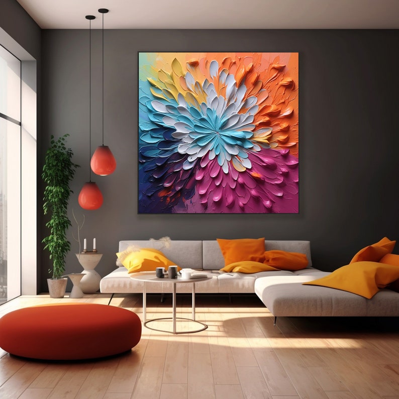 Abstract Flower Oil Painting On Canvas, Large Wall Art, Original Texture Wall Art Custom Painting Colorful Decor Minimalist Living Room Art - Oil Painting Haven