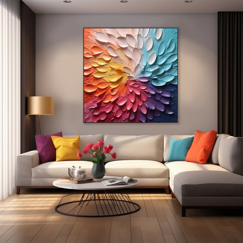 Original Textured Flower Oil Painting On Canvas, Large Wall Art, Abstract Minimalist Art Custom Painting Colorful Wall Decor Living Room Art - Oil Painting Haven