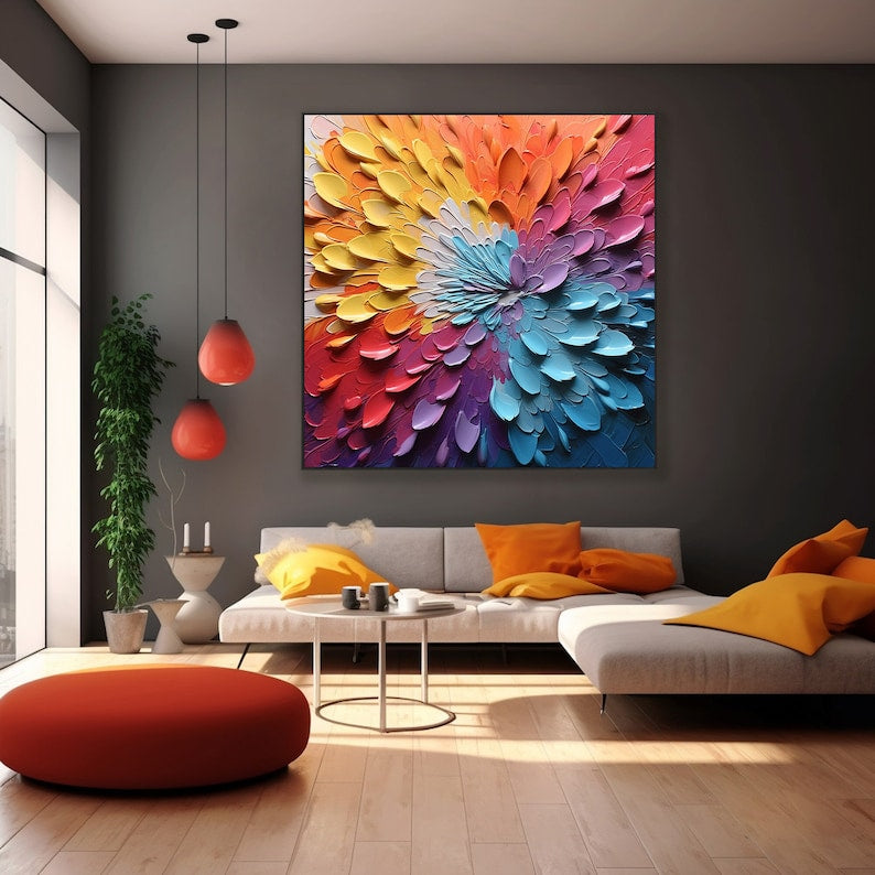 Abstract Knife Flower Oil Painting On Canvas, Large Wall Art, Original Colorful Texture Wall Art Custom Painting Minimalist Living Room Art - Oil Painting Haven