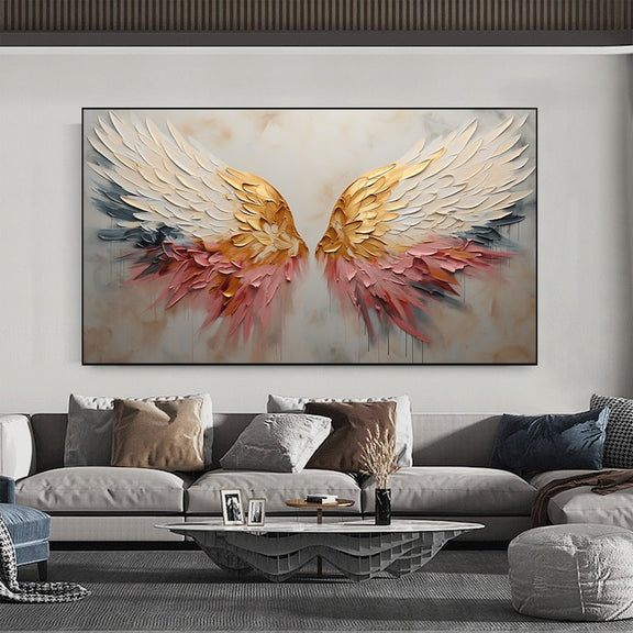 Original Angel Wing Oil Painting On Canvas, Large Wall Art Abstract Gold Wing Art Custom Painting Minimalist Home Decor Personalized Gift - Oil Painting Haven Oil Painting Haven