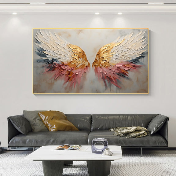 Original Angel Wing Oil Painting On Canvas, Large Wall Art Abstract Gold Wing Art Custom Painting Minimalist Home Decor Personalized Gift - Oil Painting Haven Oil Painting Haven