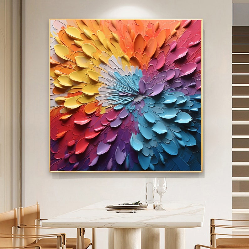 Abstract Knife Flower Oil Painting On Canvas, Large Wall Art, Original Colorful Texture Wall Art Custom Painting Minimalist Living Room Art - Oil Painting Haven Oil Painting Haven