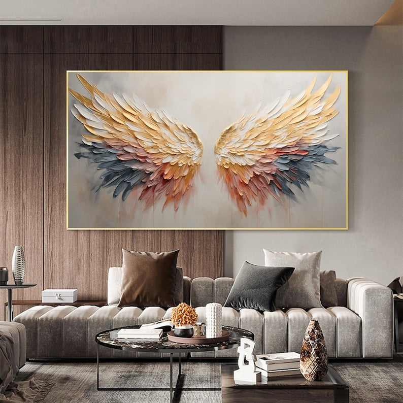 Abstract Angel Wing Oil Painting On Canvas, Large Wall Art, Original Colorful Wing Art Texture Wall Art Minimalist Living Room Decor Gift - Oil Painting Haven