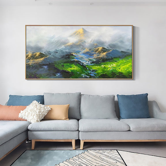 Original Mountain Oil Painting On Canvas, Large Wall Art Abstract Green Landscape Painting, Custom Painting Modern Living Room Wall Decor - Oil Painting Haven Oil Painting Haven