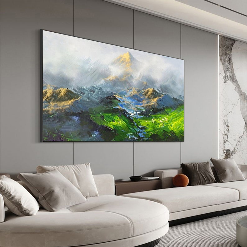 Original Mountain Oil Painting On Canvas, Large Wall Art Abstract Green Landscape Painting, Custom Painting Modern Living Room Wall Decor - Oil Painting Haven Oil Painting Haven