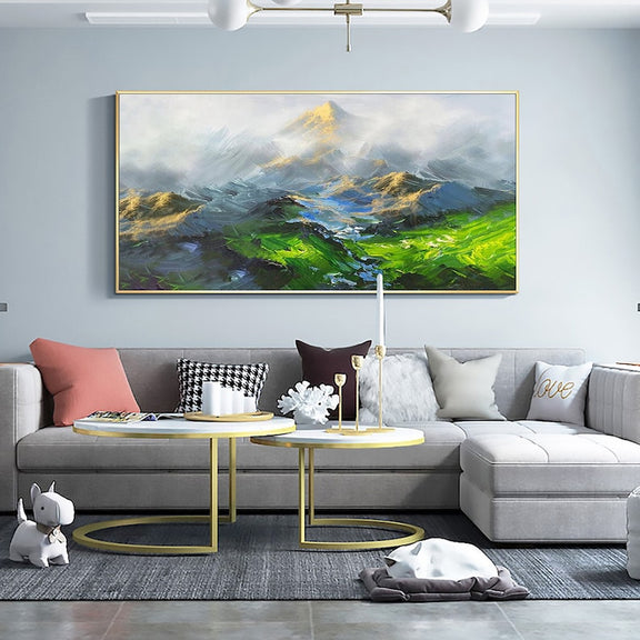 Original Mountain Oil Painting On Canvas, Large Wall Art Abstract Green Landscape Painting, Custom Painting Modern Living Room Wall Decor - Oil Painting Haven Oil Painting Haven