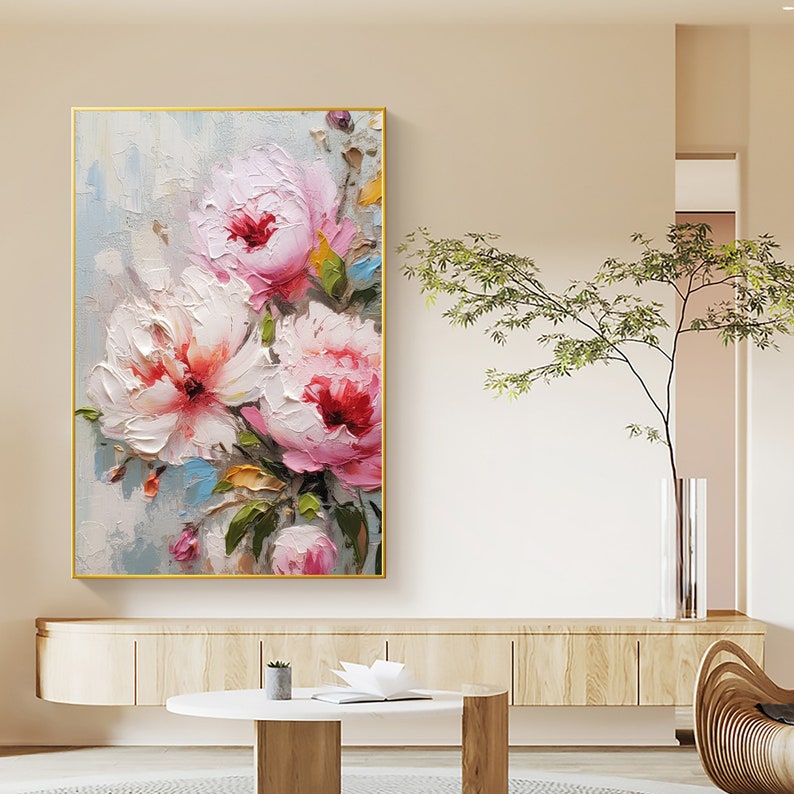 Original Pink Flower Oil Painting On Canvas, Large Wall Art Abstract Floral Landscape Painting,Custom Painting Modern Living Room Wall Decor - Oil Painting Haven Oil Painting Haven