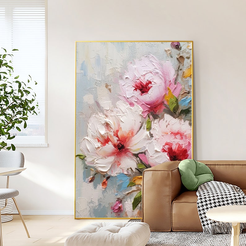 Original Pink Flower Oil Painting On Canvas, Large Wall Art Abstract Floral Landscape Painting,Custom Painting Modern Living Room Wall Decor - Oil Painting Haven Oil Painting Haven