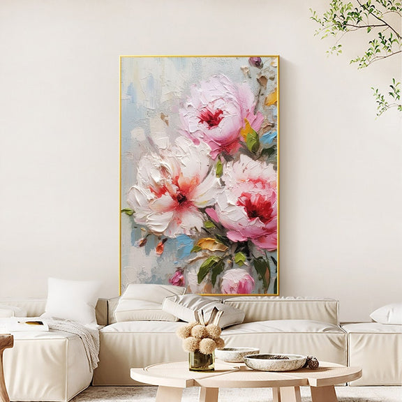 Original Pink Flower Oil Painting On Canvas, Large Wall Art Abstract Floral Landscape Painting,Custom Painting Modern Living Room Wall Decor - Oil Painting Haven Oil Painting Haven