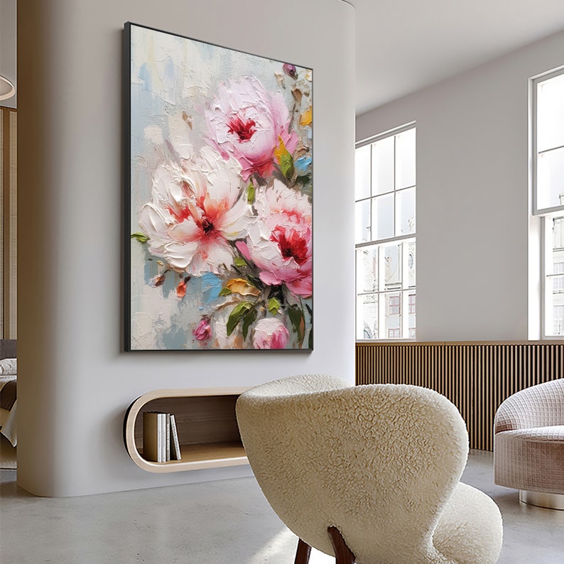 Original Pink Flower Oil Painting On Canvas, Large Wall Art Abstract Floral Landscape Painting,Custom Painting Modern Living Room Wall Decor - Oil Painting Haven Oil Painting Haven