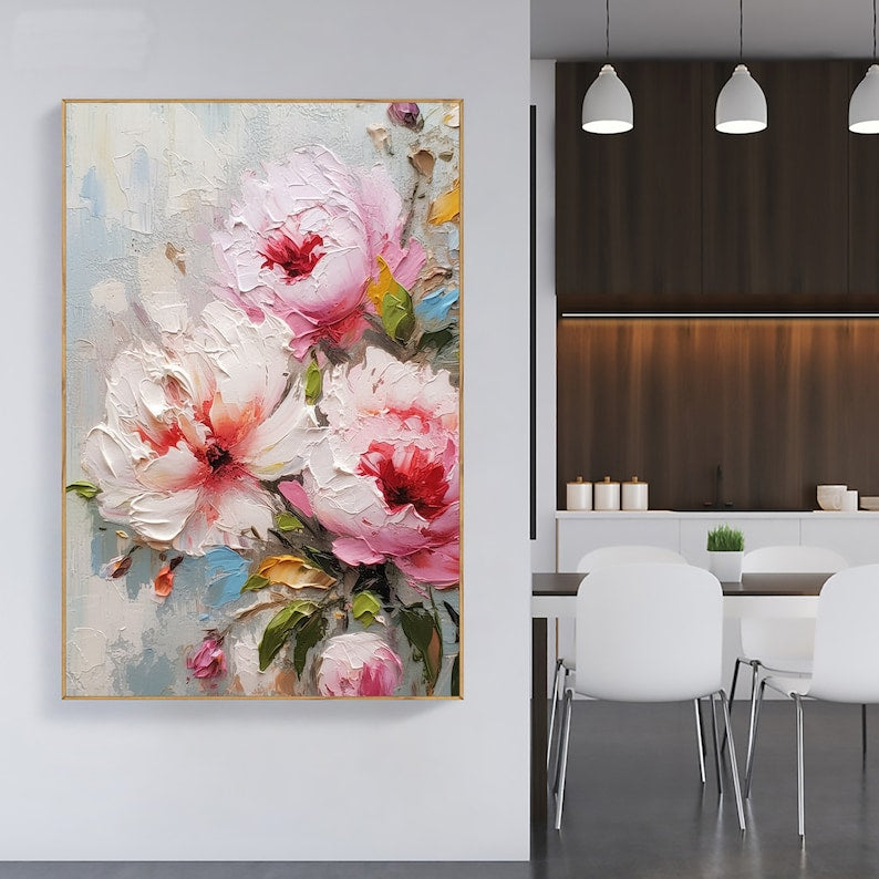 Original Pink Flower Oil Painting On Canvas, Large Wall Art Abstract Floral Landscape Painting,Custom Painting Modern Living Room Wall Decor - Oil Painting Haven Oil Painting Haven