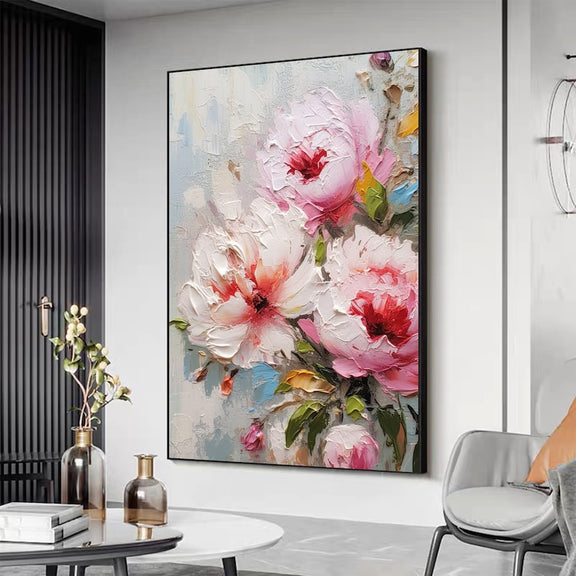 Original Pink Flower Oil Painting On Canvas, Large Wall Art Abstract Floral Landscape Painting,Custom Painting Modern Living Room Wall Decor - Oil Painting Haven Oil Painting Haven