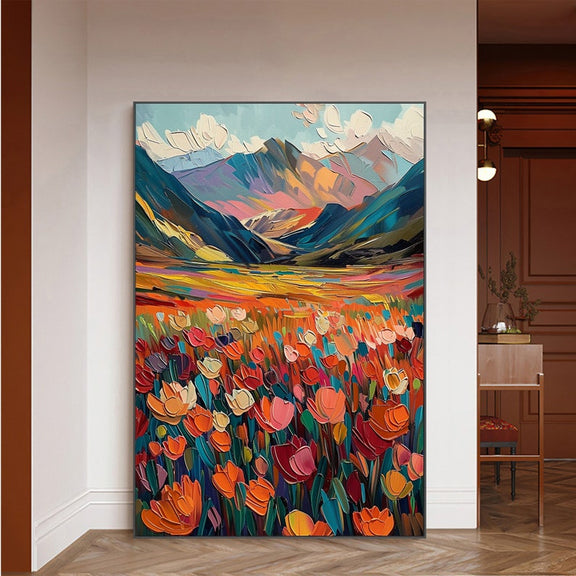 Original Flower Landscape Oil Painting on Canvas, Large Wall Art Abstract Mountain Art Spring Decor Modern Bedroom Wall Decor Home Decor - Oil Painting Haven Oil Painting Haven