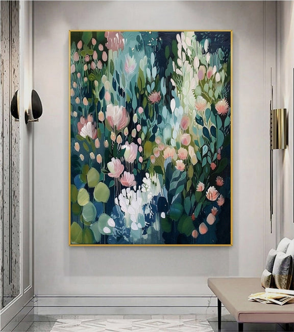 Original Green Flower Oil Painting on Canvas Abstract Green Floral Art Boho Wall Art 3D Textured Painting Modern Living Room Wall Decor - Oil Painting Haven Oil Painting Haven